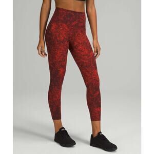 Lululemon Wunder Train High-Rise Tight 25" Denim Wash Print Autumn Red Black 6